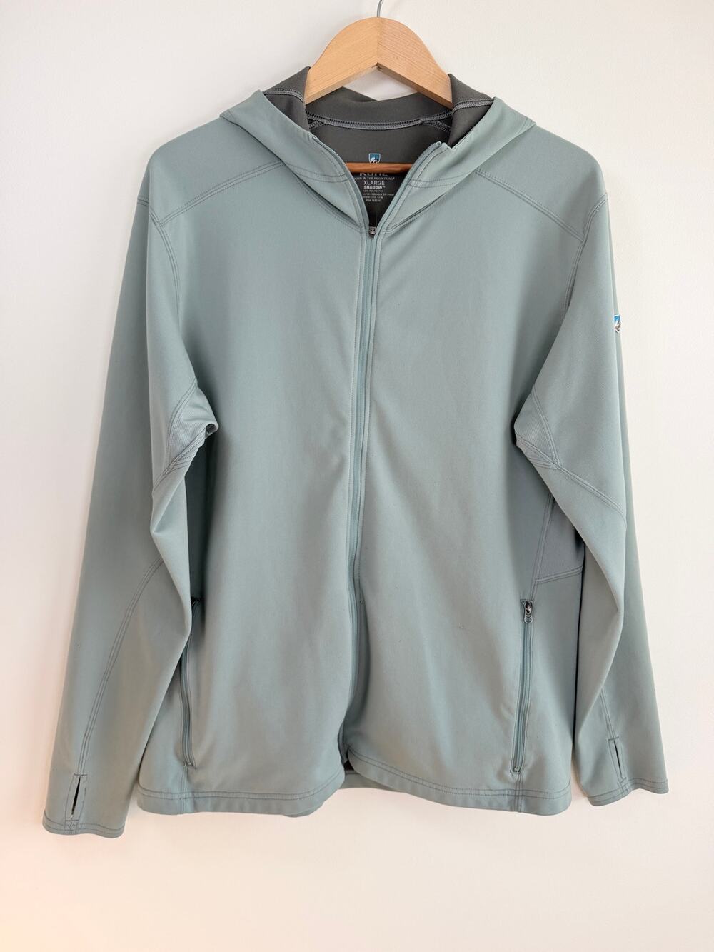 KUHL Shadow Full Zip Hooded Jacket Sage Green Lightweight Outdoor Hiking XL Mens